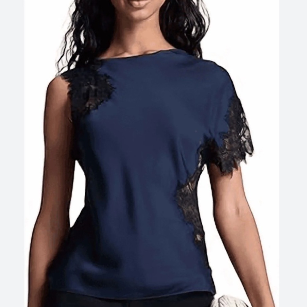 A.L.C. Navy Sapphire Women’s Alesia Lace Trim Women's Top